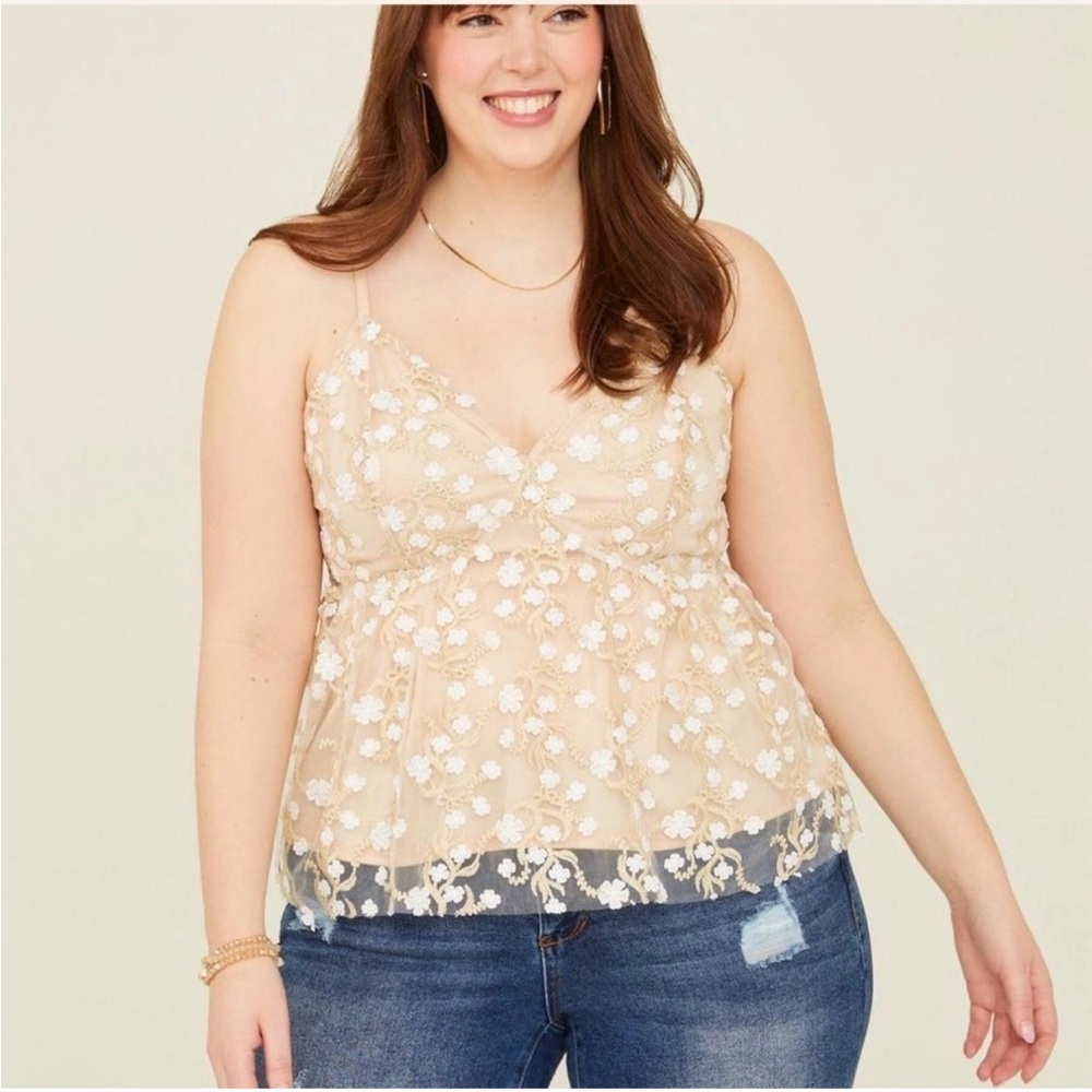Altar’d State Women’s Size Large Babydoll Top Embroidered Mesh‎ Strappy Sleeve